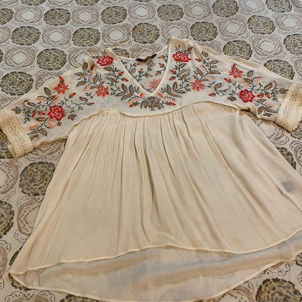 Embroidered Cream Top from Anthropologie, size M